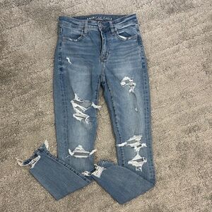 American Eagle Outfitters Blue Skinny Jeans with Distressed Details